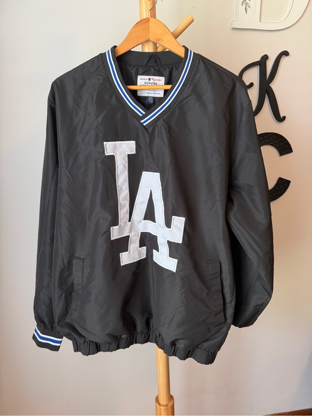 LA Dodgers Windbreaker Men’s Size XL Black Pullover Jacket Official MLB